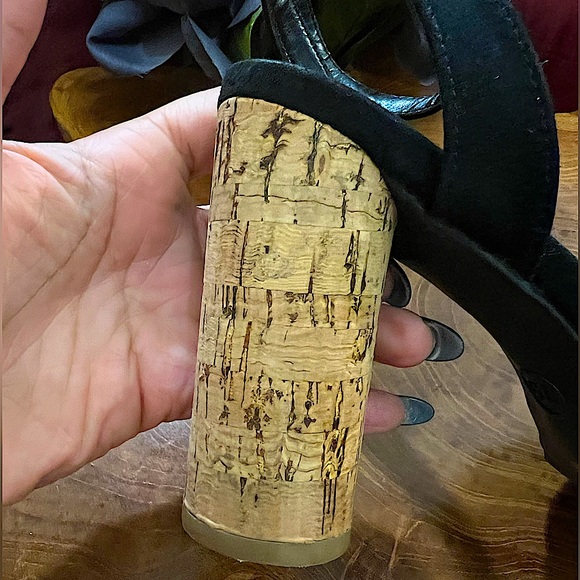 Black Suede Cork Heeled Tinsley Sandals by Worthington - Picture 3 of 13